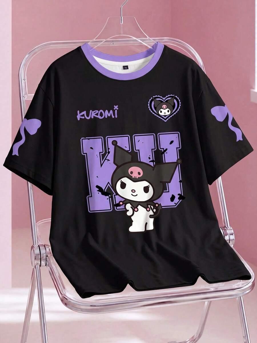 HELLO KITTY AND FRIENDS | SHEIN 大码女式休闲日常通勤趣味可爱卡通字母印花宽松T恤,夏季 - 白色 - 查看 1