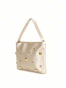 Glamine Plain Elegant Fashion Minimalist Satin Pearl Magnetic Triangular Handbag, For Parties, Weddings, Galas, Gatherings - Champagne - View 5