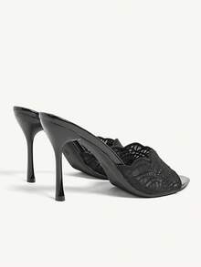 CUCCOO CHICEST 女款春夏新款尖頭細高跟黑色刺繡網紗高跟涼鞋拖鞋 時尚舒適百搭性感派對鞋 - 黑色 - 查看 10