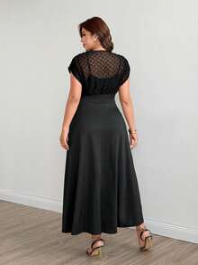 Modelyn Elegant Solid Color Patchwork Knit Jacquard Sleeveless A-Line Regular Fit Plus Size Dress For Spring And Summer - Black - View 2