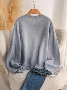 CosyJoli Cárdigan de manga larga con lazo bordado y abotonadura sencilla para mujer de talla grande en otoño/invierno - Gris - Ver 3
