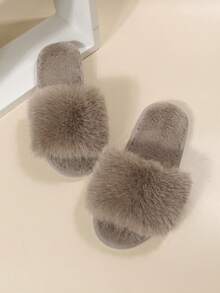 Glamine Fall/Winter Ladies' Fashionable Solid Color Bedroom Slipper With Single Strap & Fluffy Design In Mocha Brown,Halloween - Mocha Brown - View 3