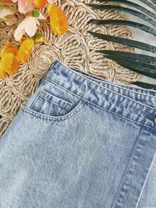 SHEIN Tall Tall Asymmetric Slit Washed Denim Skirt - Light Wash - View 4