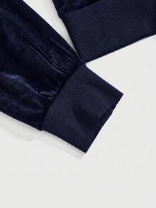 ROMWE Grunge Punk Setelan Wanita 2 Potong: Sweatshirt Berkerudung Pas Badan Bermotif Rhinestone Beludru Gaya Y2K Millennium Hot Girl, Celana Flare Pinggang Rendah - Navy Blue - View 4