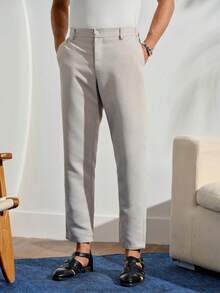 VeloEdit Men's Solid Color Tapered Suit Formal Pants, CeremonyFall Winter Business Commute‌ Old Money - Beige - View 5