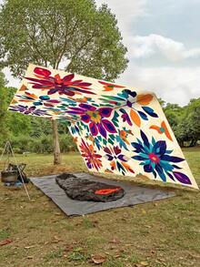 1 Pc Bohemian Mandala Print Sun Shade Awning Thick UV Resistant Easy Install For Camping Beach Garden Yard 6 Person Capacity Poles Not Included - A - View 2