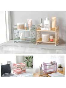 1 Multifunctional Foldable Double-Layer Hollow Design Storage Rack - Made Of Easy To Clean Plastic Material, Suitable For Various Purposes Such As Cosmetics, Jewelry, Bathroom, And Tabletop. Kitchen And Bathroom Supplies Storage Rack - Multicolor - View 8