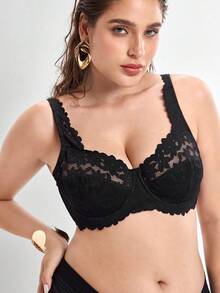 Slumbrini Plus Size Black Lace Underwire Comfortable Supportive Bra Plus Lingerie For Women Plus Size Bra Full Coverage Push Up Bra Push Up Bra Curve - Black - View 8