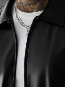 Manfinity Roughcore Mature Casual Best-Selling Men's Jacket, Versatile Commuter Men's Leather Jacket - Black - View 4