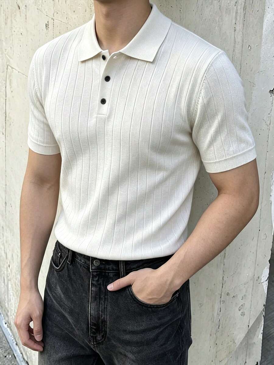 JOLTRO 男士素色短袖休閒通勤 Polo 衫 - 白色 - 查看 1