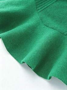 Franclia Suéter casual de otoño de unicolor con ribete de volantes - Verde - Ver 3