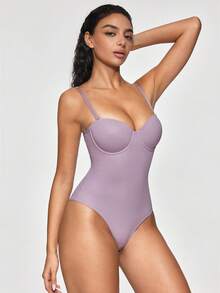 SHAPORA Women's Solid Color Spaghetti Strap Camisole Shapewear - Dusty Pink - View 2