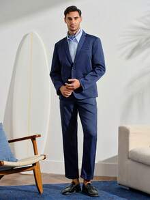 VeloEdit Men 1pc Single Button Formal Blazer Formal, Ceremony - Navy Blue - View 2