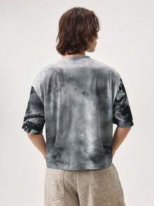 Vaulklash Men's Street Style Loose Graffiti Oversized Print Short Sleeve T-Shirt - Multicolor - View 3