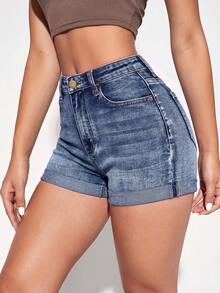 Jeanoix Women's Casual Versatile Denim Shorts With Pockets - Dark Wash - View 4