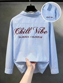 SHEIN 兒童青少年男孩休閒學院風翻領鈕扣襯衫，藍白條紋襯衫、白色襯衫，基礎上衣，適合秋冬、學校、家庭聚會、返校、運動、秋季穿搭、冬季穿搭、生日派對 - 彩色 - 查看 4