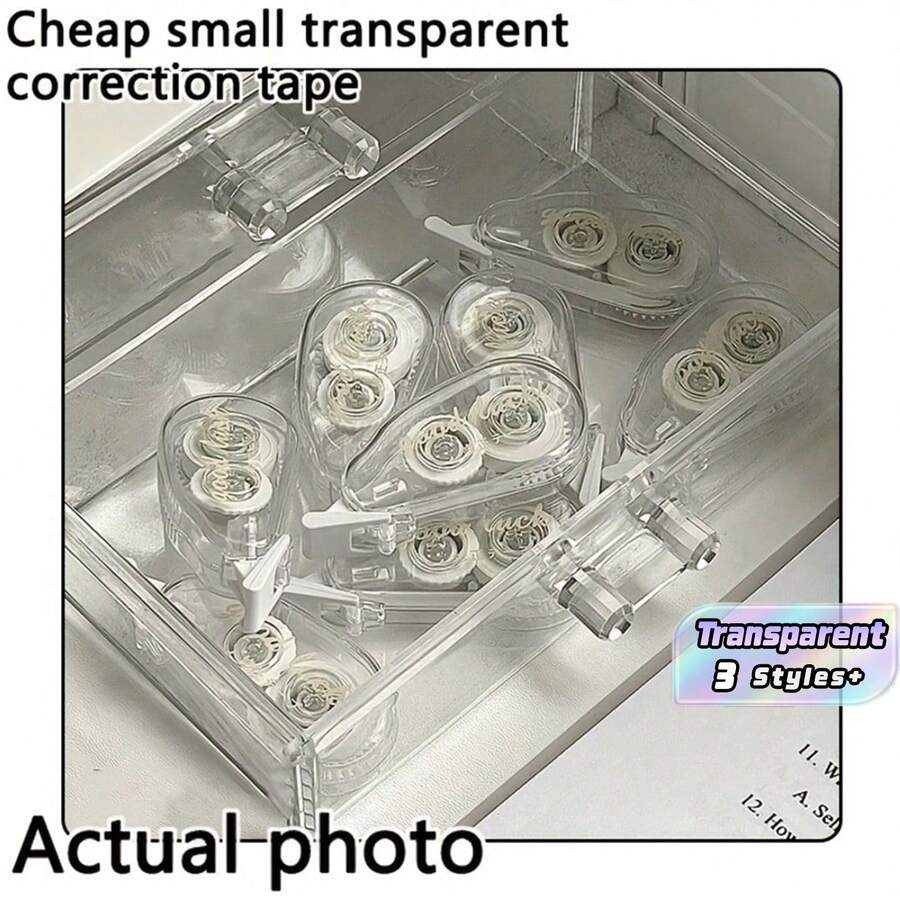 4/6/8Pcs Transparent Mini Correction Tape, Cute Portable Student Size, Smooth Easy Erasing Tape For Note Taking & Exam Error Correction, Pocket Sized Fit In Pencil Case, Fun School Stationery, Back To School Supplies - Clear - View 1