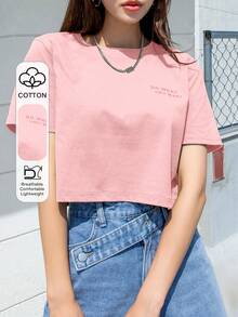 DAZY Camiseta corta con gráfico de eslogan: "HACER LO QUE QUIERAS" - Verano - Rosa Pálido - Ver 1