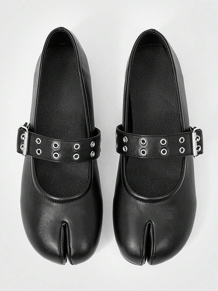 ROMWE Grunge Punk Women's Eyelet Buckle Strap Tabi Mary Jane Flats ...