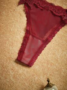 PinupPomp 1pc Women's Burgundy Lace Butterfly T-Back Panty - Burgundy - View 4