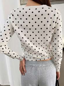 K-Vae Women's Polka Dot Casual Frenchy Elegant French Vintage Cute Versatile Daily Wear Office Brunch School Cardigan Date Holiday White And Black Autumn - Beige - View 2