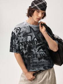 Vaulklash Men's Street Style Loose Graffiti Oversized Print Short Sleeve T-Shirt - Multicolor - View 6