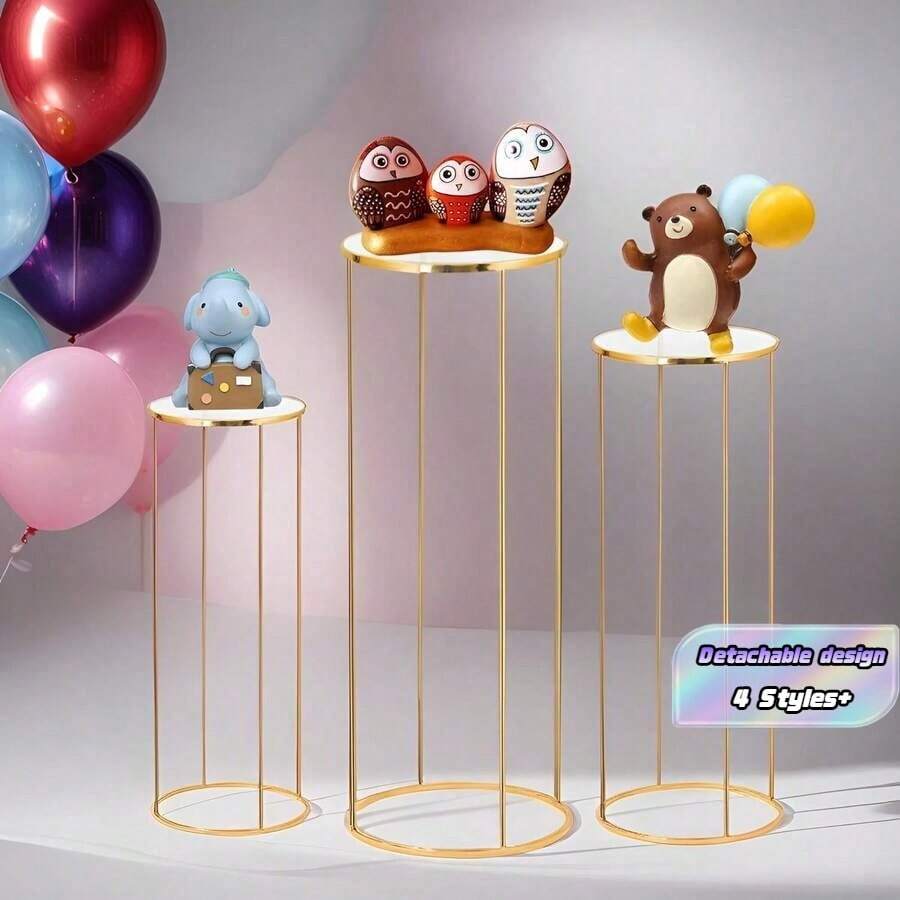 1pc/3pcs Gold Metal Cylindrical Base Stand With Acrylic Plate, Elegant Round Display Pillar, Suitable For Party Decoration, Vase And Home Decor, Birthday, Wedding Or Event Backdrop, Wedding Decoration Platform - Gold - View 1