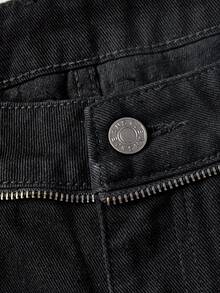 ACID BLVD Summer/Spring Y2K Millennium Style Rock Back Pocket Rhinestone Gradient Zipper Decor Ultra Low Waist Skinny Denim Shorts - Grey - View 3