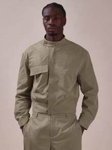 Musero Tailored Funnel Neck Jacket Large Front Pocket Detail Tapered Waist Spring Summer Eseentials Co Ord Jacket Only - Khaki - View 1