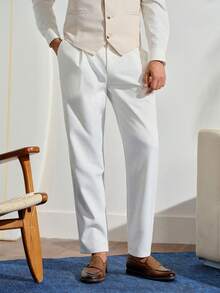 VeloEdit Men Solid Suit Pants Formal, CeremonyFall Winter Business Commute‌ Old Money - White - View 6