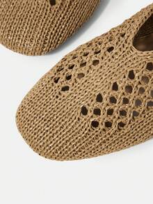 Mnmlis Women's Hollow Square Toe Flat Shoes - Coffee Brown - View 4