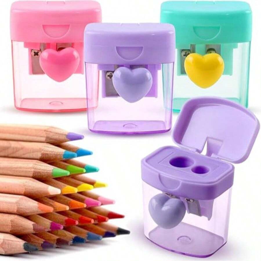 1pc Macaron Color Pencil Sharpener, Transparent Double Hole Pencil Sharpener, Pencil Sharpener With Lid,Suitable For School, Must-Have For Back To School Season, Student Gifts - multicolor - View 1