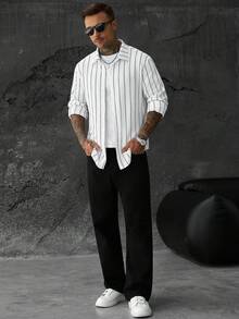 SLATEMANN 男士提花百搭單排扣長袖襯衫，適合日常穿著 - 彩色 - 查看 8