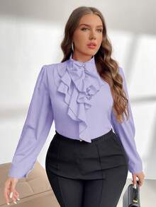 Firerie Plus Size Asymmetrical Ruffle Hem Elegant Office Shirt Spring Fall - Mauve Purple - View 5