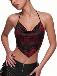 SHEIN ICON Chinese Dragon Graphic Lace Up Backless Crop Cami Y2K Top - Multicolor - View 4