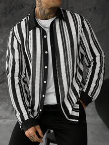 SLATEMANN Men's Mature Casual Mesh Patchwork Shirt - Black and White - View 6