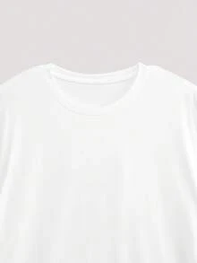 Whitmere AnChiStreetwear - 大码男士休闲简约纯白色圆领短袖T恤，百搭日常穿着 - 白色 - 查看 7