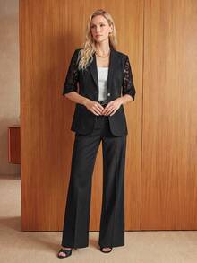 Daynim Sheer Black Blazer Jacket For Women, Lightweight Summer Casual Office Top, Short Petite 3/4 Sleeve Suit Spring - Black - View 2