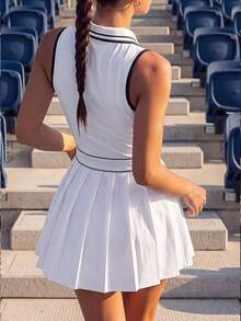 CourtClass CourtClass Women's Solid Color Sleeveless Casual Sport Dress, Fashionable For Summer Athletic Dress - White - View 3