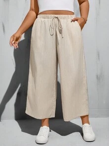 SHEIN Essnce Plus Size Casual Versatile Solid Color Loose Pants - Multicolor - View 10