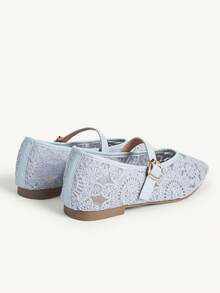 CUCCOO CHICEST Women's Crocheted Mary Jane Flats, Square Mesh Breathable One-Button Fashion Women's Shoes, Suitable For Daily Commuting/Office/Dating/Beach Vacation Fall Shoes - Light blue - View 6