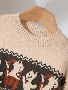 CosyJoli Plus Size Cartoon Pattern Sweater Knit Pants Set Formal Vacation Beige Autumn Casual Lounge Sets For Women Fall/Winter - Apricot - View 5