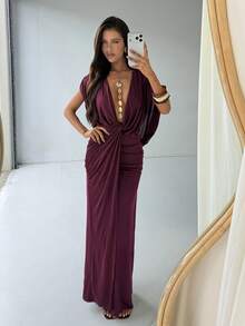 Aloruh Women's New Autumn/Winter Purple Extra Long Dress - Purple - View 3