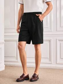 1 Piece Men's Summer Suit Shorts Light Luxury Business Casual Button Placket Side Pockets Suitable For Workplace, Daily Gatherings, Business Banquets - Black - View 5
