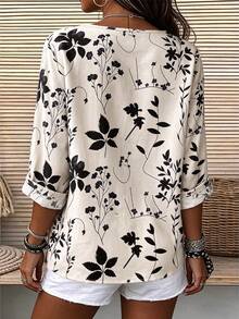 EMERY ROSE Women's Woven Printed Casual Fall Blouse - Apricot - View 2