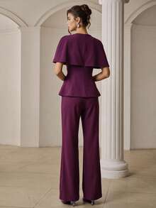 ZEYLAH Women's Solid Color Top And Pants Casual Daily Set - Red Violet - View 6