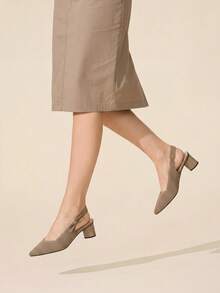 CUCCOO BASICS Ladies' Pointed, Thick Heel, Breathable Mesh, Bow Tie, Back Strap Shoes, Commuting Style, Versatile For Daily Dates, Single Shoe - Khaki - View 7