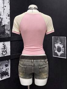 SHEIN Unity 亞文化街頭酷風復古印花女款圓領T恤 - 彩色 - 查看 2
