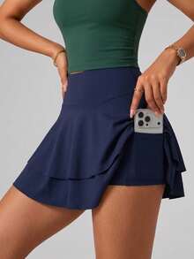 CourtClass CourtClass Women's Navy Blue High Waist Tennis Skirt – Layered Ruffle Hem Athletic Skort, Stretchy Workout Sports Skirt With Inner Shorts For Running, Golf, Gym - Navy Blue - View 1