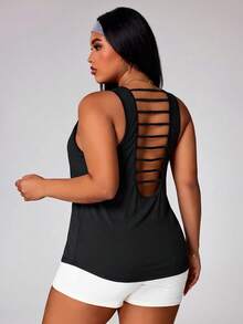 SHEIN Unity Plus Size Sports Tank Top Fitted Multi-Strap Hollow Back T-Shirt - Black - View 4